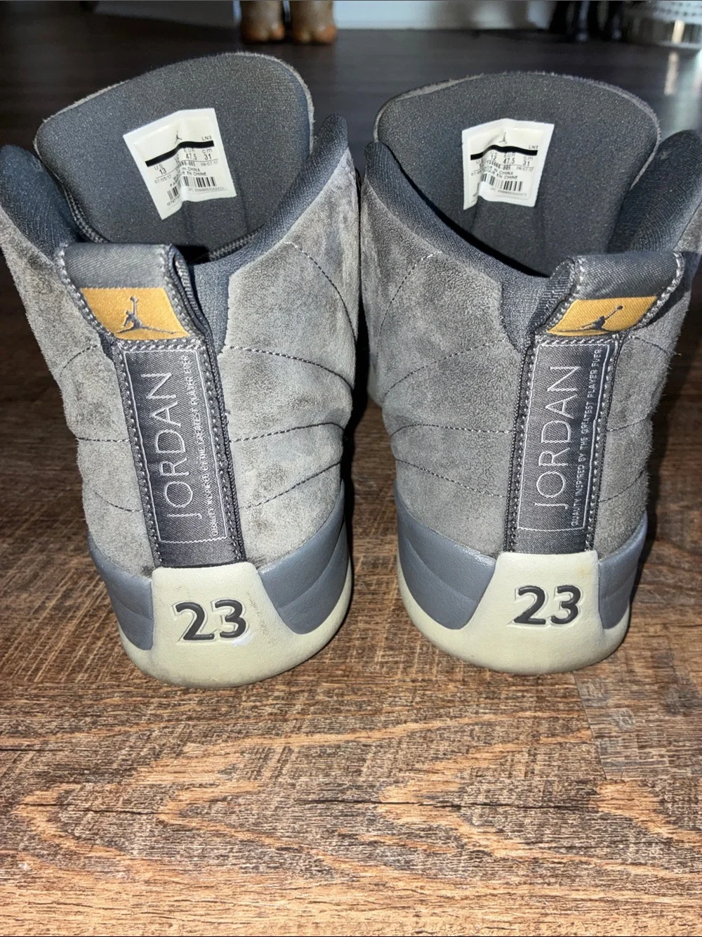 Wolf Grey 12s Jordan Men’s Mid-Top Athletic Sneakers in Gray with Black Accents